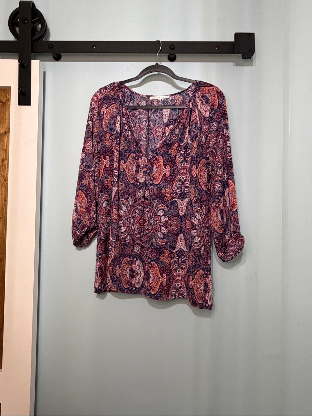 Violet + Claire Women’s Large Paisley Boho 3/4 Sleeve Blouse Top